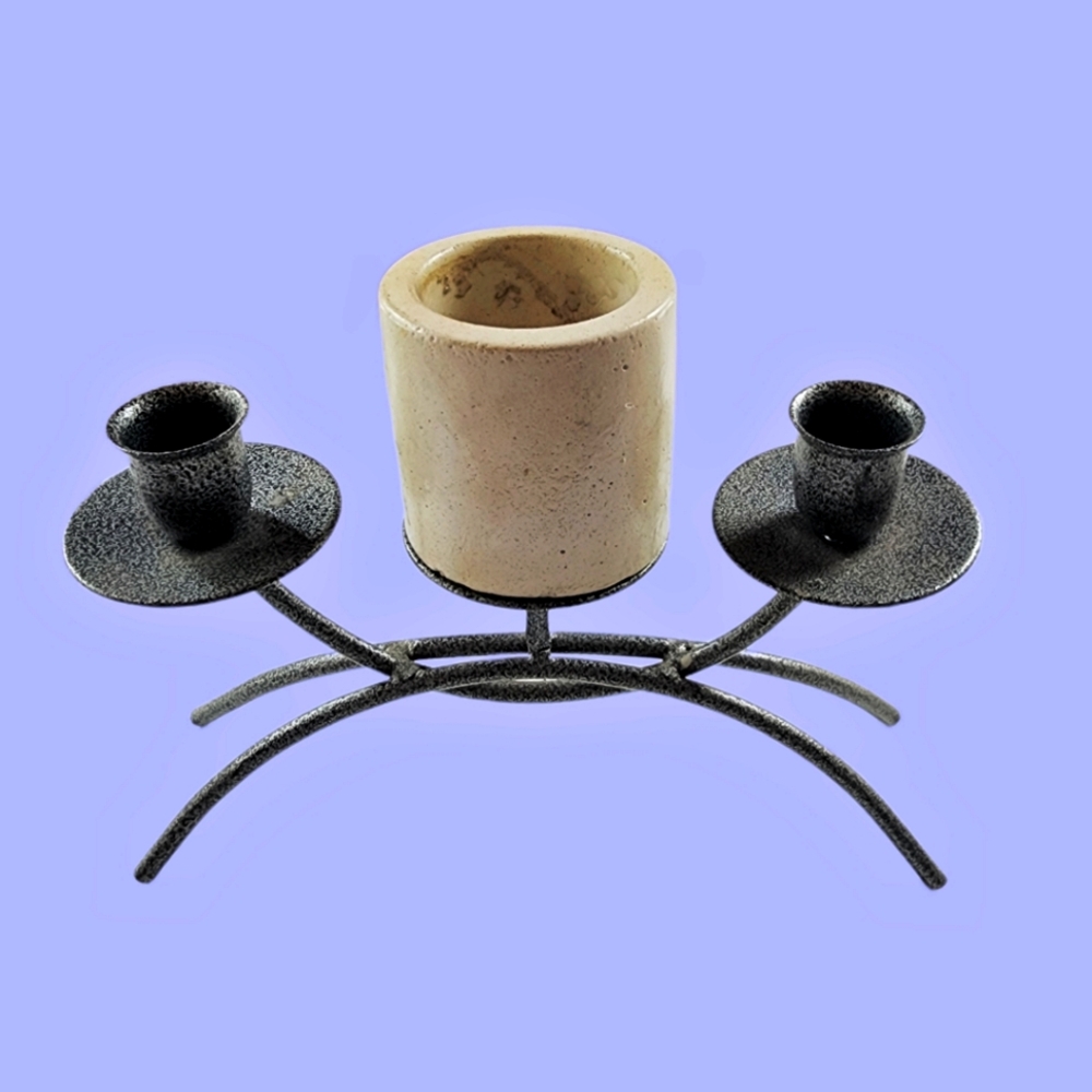Vintage Hammered Enamel Metal Candle Holder